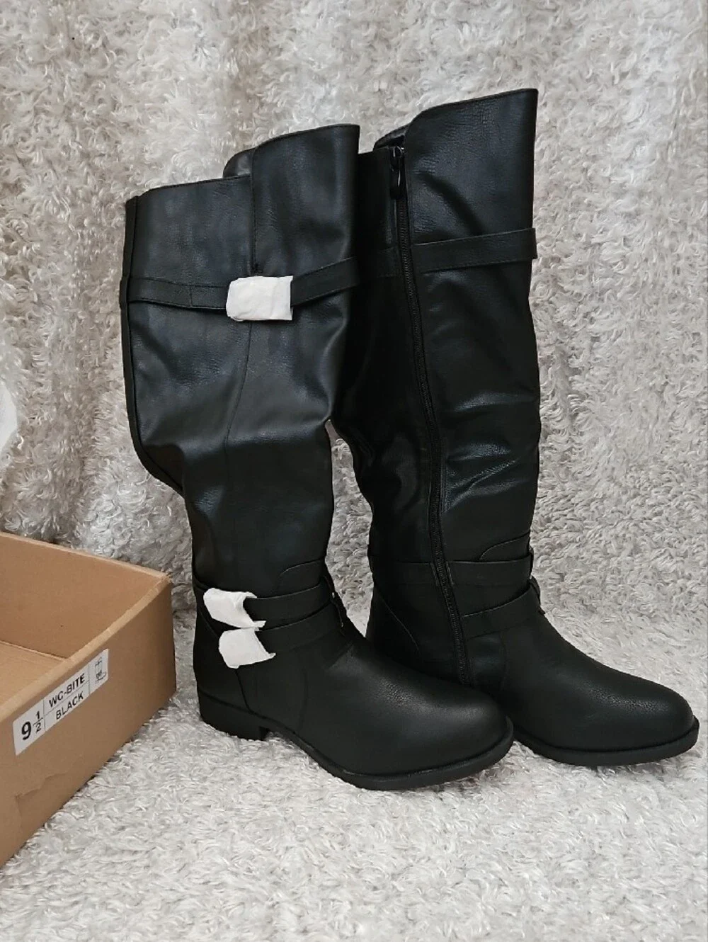 Journee Collection Black Over-the-Knee Wide Calf Buckle Riding Boots